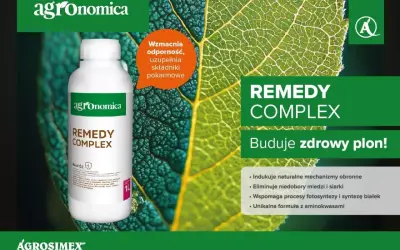 Butelka nawozu Remedy Complex od Agronomica, wspierająca zdrowy pomiot roślin. Wzmacnia odporność i uzupełnia składniki pokarmowe.