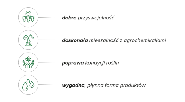 Mikrokomplex: dobra przyswajalność, mieszalność z agrochemikaliami, poprawa kondycji roślin i wygodna, płynna forma.